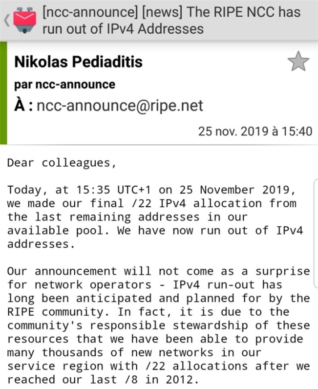 今天，全球IPv4地址正式耗尽！