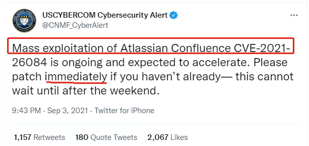 美国网络司令部警告：利用Atlassian漏洞的持续攻击正在爆发